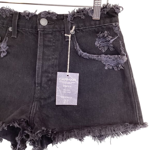 Carmar Denim Shorts Size 27‎ Bianca Relaxed High Rise NWT Distressed Black - Picture 2 of 8